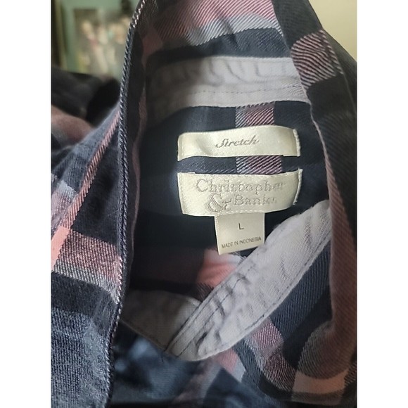 Christopher & Banks Large Stretch Button Up Plaid Vneck Flannel Shirt Soft Warm - Picture 3 of 4
